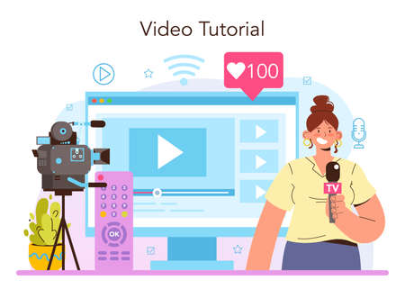 TV presenter online service or platform. Television host in studioのイラスト素材