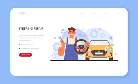 Car repair service web banner or landing page. Automobile componentsのイラスト素材