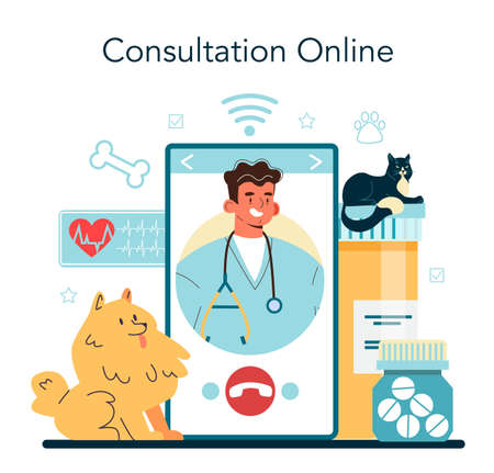 Pet veterinarian online service or platform. Veterinary doctor checkingのイラスト素材