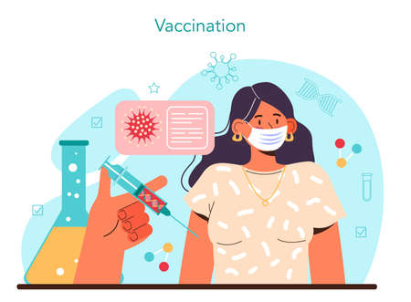 Virologist concept. Scientist studies viruses and bacteria in a laboratory.のイラスト素材