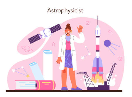 Astronomy and astronomer concept. Professional scientist looking throughのイラスト素材