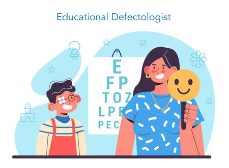 Defectologist concept. Psychologist or educator working with specialのイラスト素材