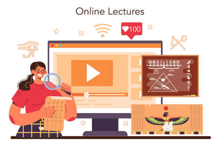 Egyptiology online service or platform. Ancient Egypt papyrus, pyramidのイラスト素材