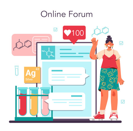 Chemist online service or platform. Scientist doing an experimentのイラスト素材