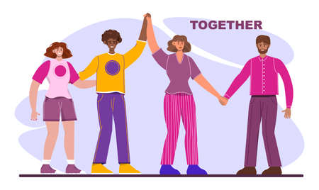 Unity concept. Different people unite together. Join hands and piecesのイラスト素材