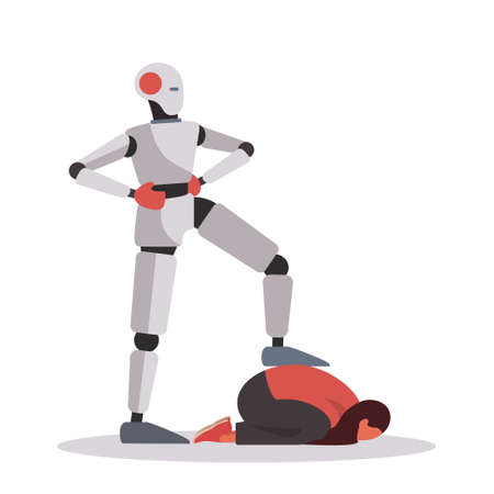 Robot replace the human in office. Idea of artificial intelligence