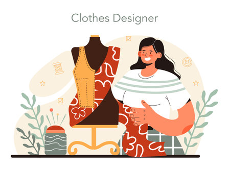 Fashion designer concept. Professional fashion tailor sewing or fittingのイラスト素材