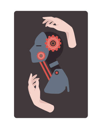 Robot concept. Artificial intelligence and human synergy. Robot for peopleのイラスト素材