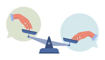 Negotiation concept. Opposite opinions, directions, interests and pointsのイラスト素材