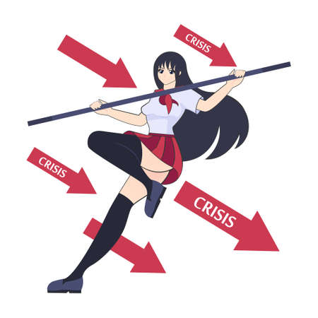 Crisis concept. Bankruptcy with falling down profit graph and moneyのイラスト素材