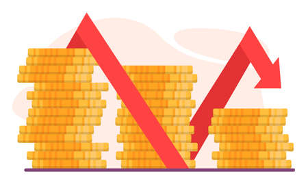 Budget contraction concept. Bankruptcy or financiall crisis with fallingのイラスト素材