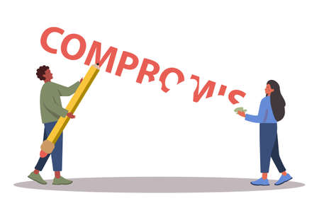 Negotiation concept. Opposite opinions, directions, interests and pointsのイラスト素材