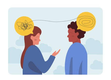 Negotiation concept. Opposite opinions, directions, interests and pointsのイラスト素材