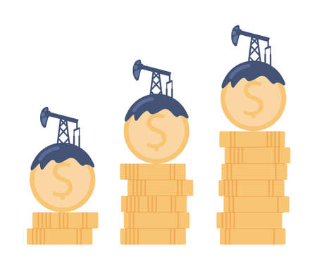 Oil price rising up. Crude oil commodity price growth, high demandのイラスト素材