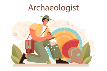 Archaeologist concept. Ancient history scientist or paleontologistのイラスト素材