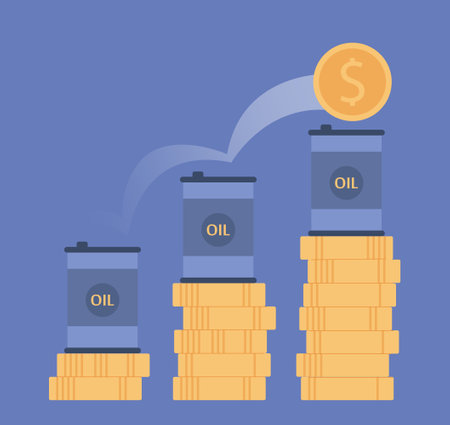Oil price rising up. Crude oil commodity price growth, high demandのイラスト素材