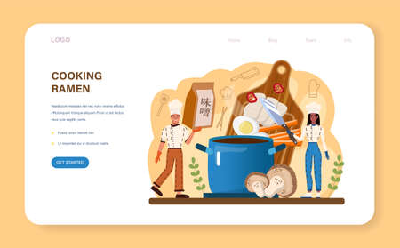 Ramen noodles web banner or landing page. Traditional Japanese foodのイラスト素材