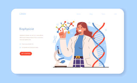 Diverse women in science web banner or landing page. Female characterのイラスト素材