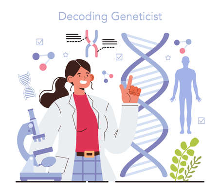 Geneticist concept. Scientist work with DNA molecule structure.のイラスト素材