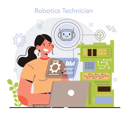 Cyber engineering concept. Robotics constructing developing and settingのイラスト素材