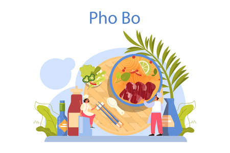 Pho bo concept. Vietnamese soup in a bowl. Traditional spicy meal