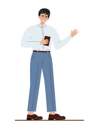 Asian businessman with mobile phone. Character wearing business casualのイラスト素材