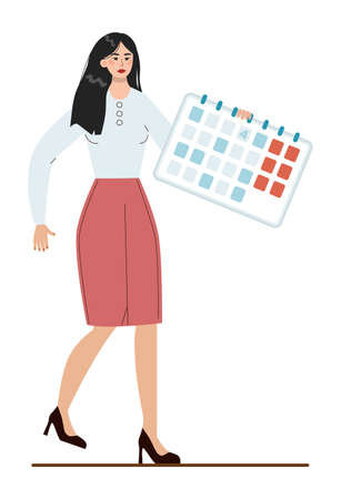 Asian businesswoman mark plans in calendar. Character wearing business casualのイラスト素材