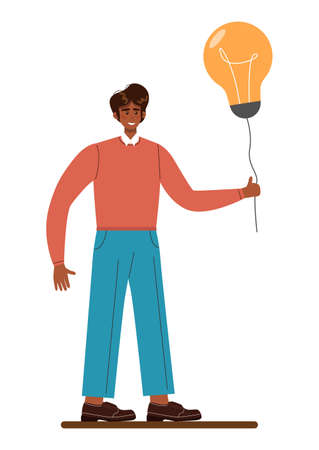 Indian businessman with a light bulb. Idea concept, thinking about innovationのイラスト素材
