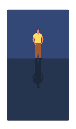 Loneliness concept. Lonely character with depression and sadness. Young unhappyのイラスト素材