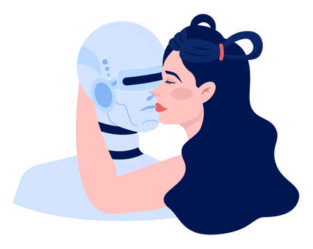 Robot concept. Robot and person love. Artificial intelligence and humanのイラスト素材