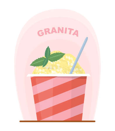 Granita illustration. Fresh fruit granita, italian frozen dessert madeのイラスト素材