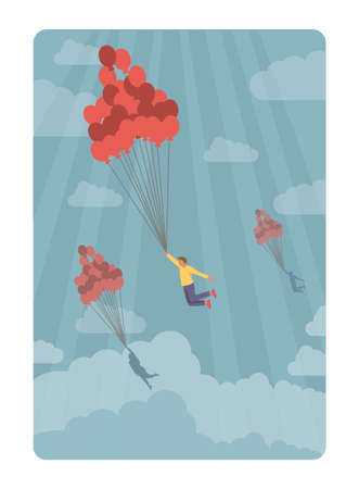 Freedom concept. Person flying free out of cage, without chainsのイラスト素材