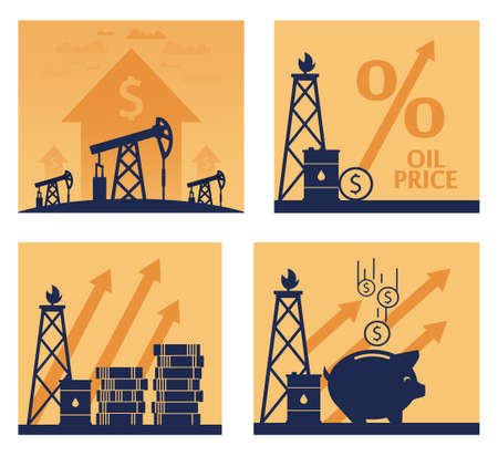 Oil price rising up. Crude oil commodity price growth, high demandのイラスト素材