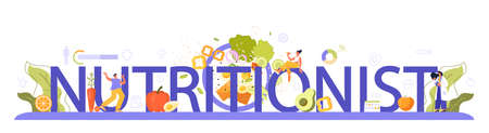 Nutritionist typographic header. Nutrition therapy with healthy foodのイラスト素材