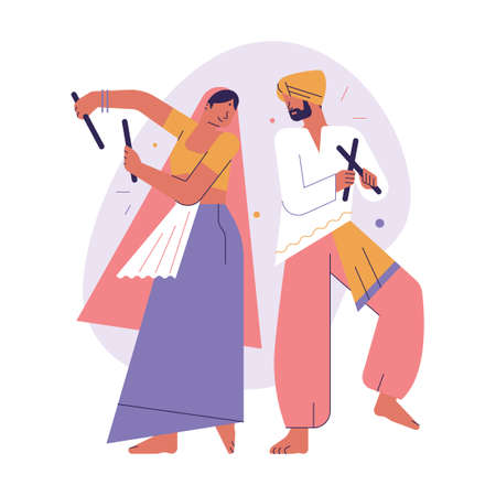 Happy Indian lovers, couple dancing. Lovers in traditional indian outfitsのイラスト素材