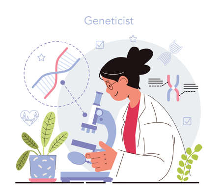 Geneticist concept. Scientist work with DNA molecule structure.のイラスト素材