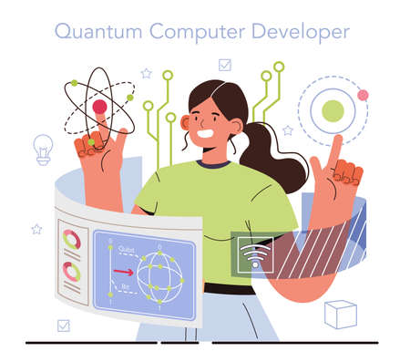 Quantum computer developing. Innovative calculations technology. Engineersのイラスト素材