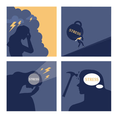 Stress concept set. Depression and fear, emotional frustration. Mental disorder.のイラスト素材
