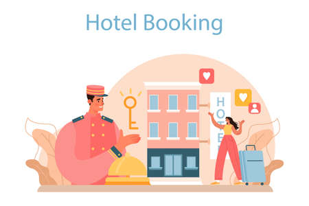 Booking a hotel concept. Traveling and tourism planning. Booking apartmentのイラスト素材