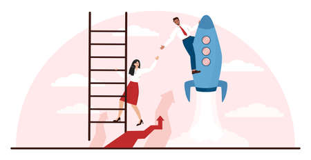 Leadership concept. Manager leading a workteam. Strategyのイラスト素材