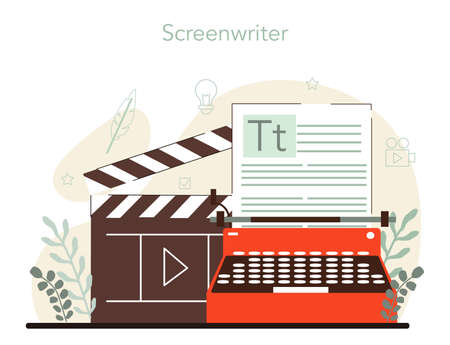 Screenwriter concept. Playwright create a screenplay for a movie, theaterのイラスト素材