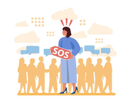 Asking for help concept. Character seeking support from otherのイラスト素材