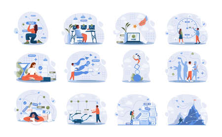 Multitasking concept set. Effective and successful office workerのイラスト素材