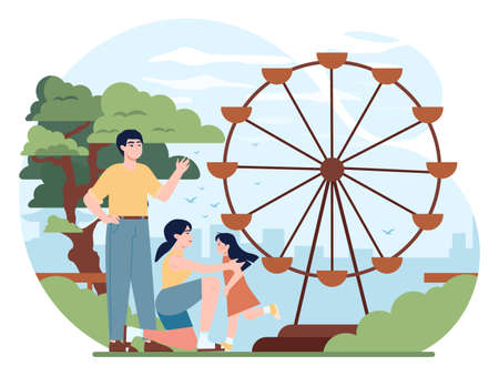 Japanese family outdoors. Happy asian family enjoying spendingのイラスト素材