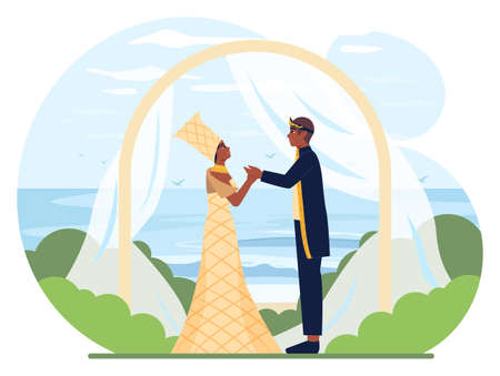 African wedding traditional ceremony. Black bride and groomのイラスト素材
