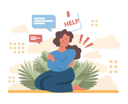 Asking for help concept. Character seeking support from otherのイラスト素材