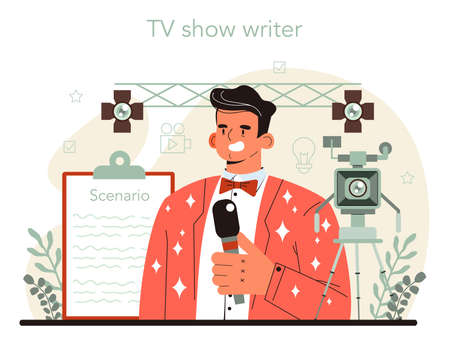Screenwriter concept. Playwright create a screenplay for a movie, theaterのイラスト素材