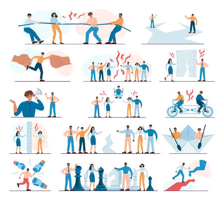 Conflict concept set. Business controversy or disagreement. Communicativeのイラスト素材
