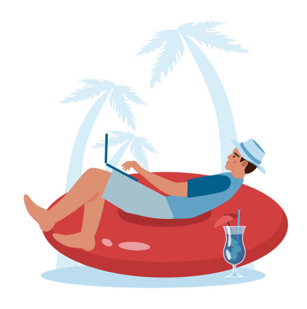 Digital nomad concept. Freelancer working remotely on the laptopのイラスト素材