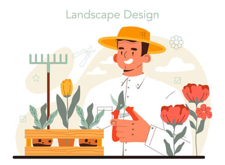 Landscape designer concept. Idea of gardening and yard designingのイラスト素材